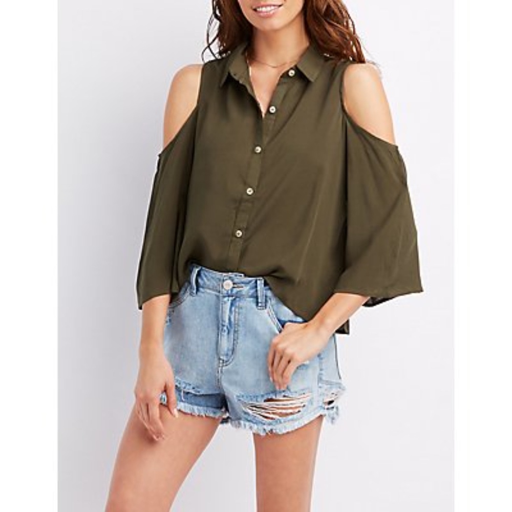 Olive Exposed Shoulder with Sleeves